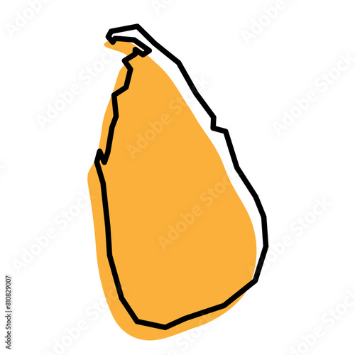 Sri Lanka country simplified map. Orange silhouette with thick black sharp contour outline isolated on white background. Simple vector icon