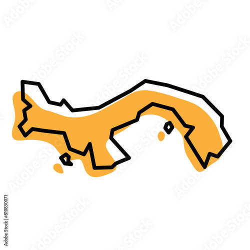Panama country simplified map. Orange silhouette with thick black sharp contour outline isolated on white background. Simple vector icon