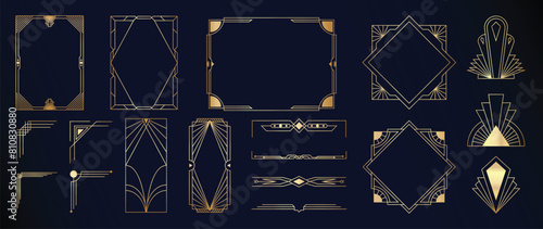Collection of geometric art deco ornament. Luxury golden decorative element with different line, frame, headers, dividers, borders, gatsby. Set of elegant design suitable for card, invitation, poster. © TWINS DESIGN STUDIO