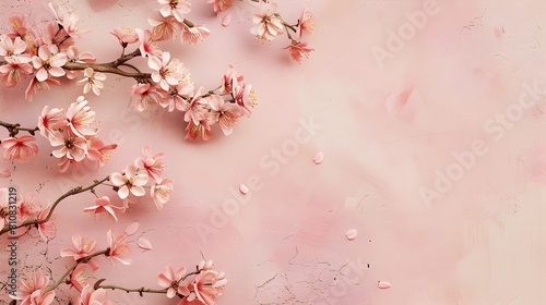 Tranquil Asian American Cherry Blossom Branch as a Peaceful Background Template for Text Design