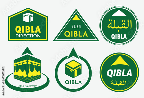 set of qibla sign for mosque or prayer room isolated. Eps