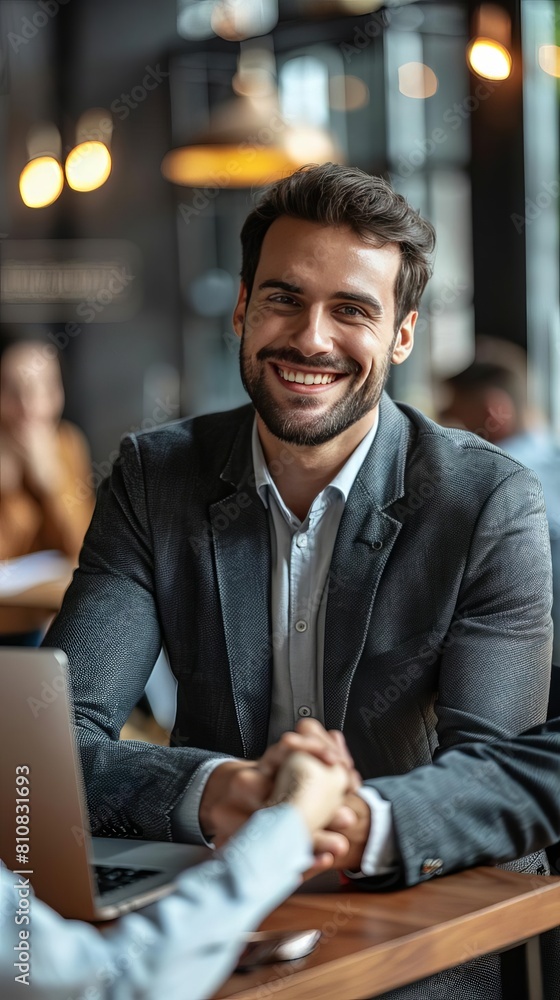 Smiling businessman shaking client hand Smiling businessman shaking client hand