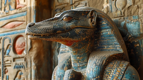 Sobek depicted in Egyptian Mythology Statue Relic photo