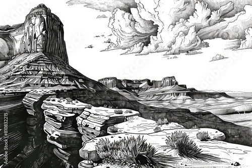 Wallpaper Mural Black and white drawing of a desert landscape. Suitable for educational materials or travel guides Torontodigital.ca