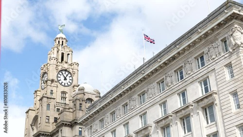The clock tower of the Royal Liver Building in Liverpool, on which is the Liver Bird statue photo