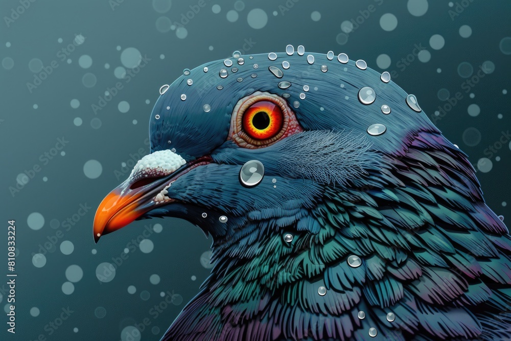 Obraz premium Close up of a bird with water droplets on its head, suitable for nature and wildlife themes
