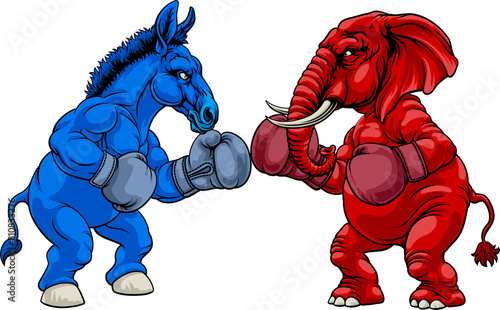 Obraz na plátně Republican Democrat Elephant Donkey Election