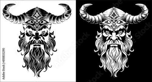 Fotografie Viking Warrior Man Strong Mascot Face in Helmet