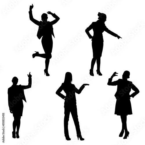 Silhouette of businesswoman wearing business suit blazer outfit in expressive gesture pose