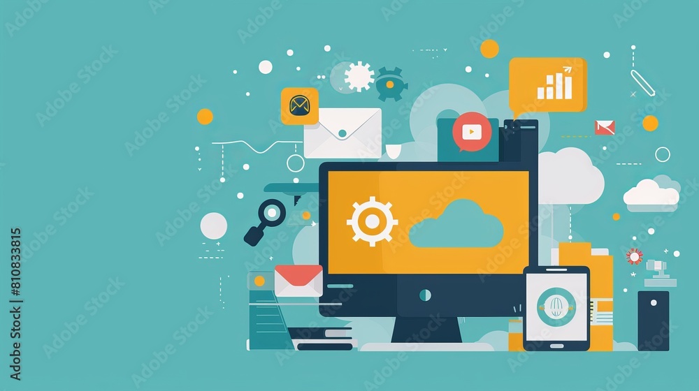 A flat web banner illustration depicts various aspects of business, technology, internet, and computer-related concepts. A flat web banner illustration depicts various aspects of business, technology, internet, and computer-related concepts.