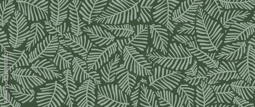 Abstract foliage botanical background vector. Green color wallpaper of tropical plants, leaf branches, leaves. Foliage design for banner, prints, decor, wall art, decoration. © TWINS DESIGN STUDIO