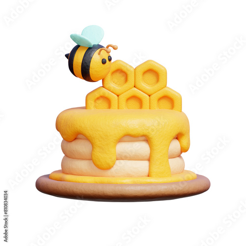 3D Pancake with honey, spring season, 3d rendering.