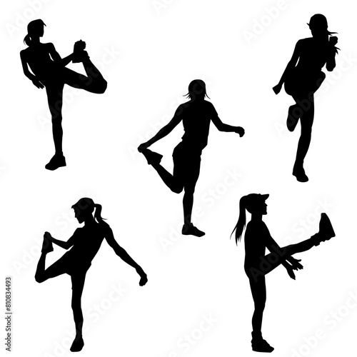 Silhouette collection of sporty female doing gym exercise. Silhouette collection of woman doing workout pose.