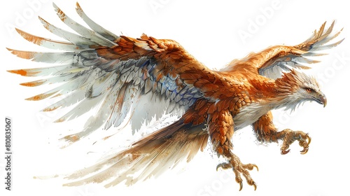 Illustrate a mythical griffin-dragon hybrid with a watercolor technique in an eye-level view