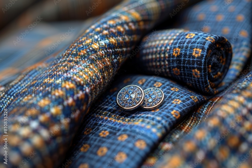 Fototapeta premium Close up of silk tie and earrings