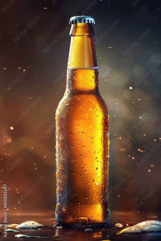 A bottle of beer on a table. Suitable for beverage advertisements A bottle of beer on a table. Suitable for beverage advertisements