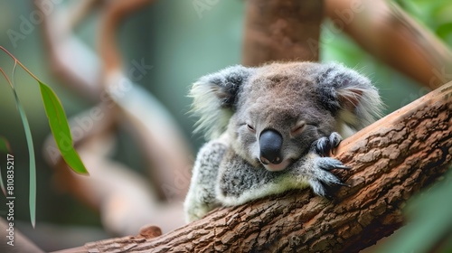 Sleeping Koala on a Tree Branch in a Peaceful Setting