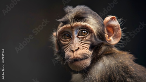 Expressive Young Monkey Portrait on Dark Background © HappyKris