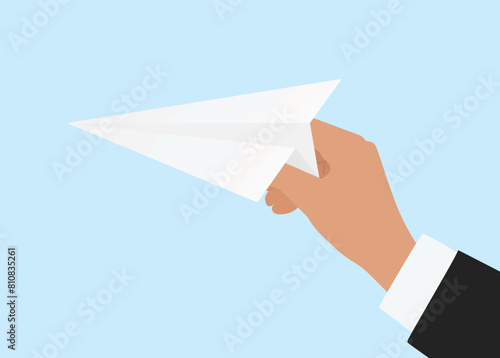 Hand hold paper plane. vector