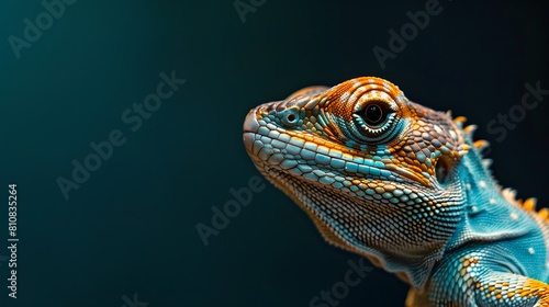 Vibrant Blue Iguana Close-Up on Dark Background © HappyKris
