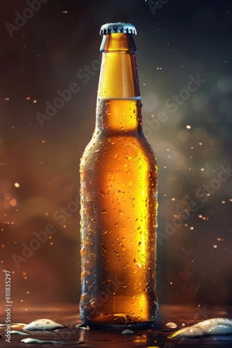 A bottle of beer on a table. Suitable for beverage advertisements