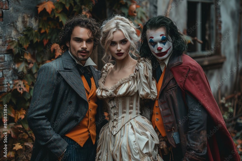 Diverse group of people standing together at costume party