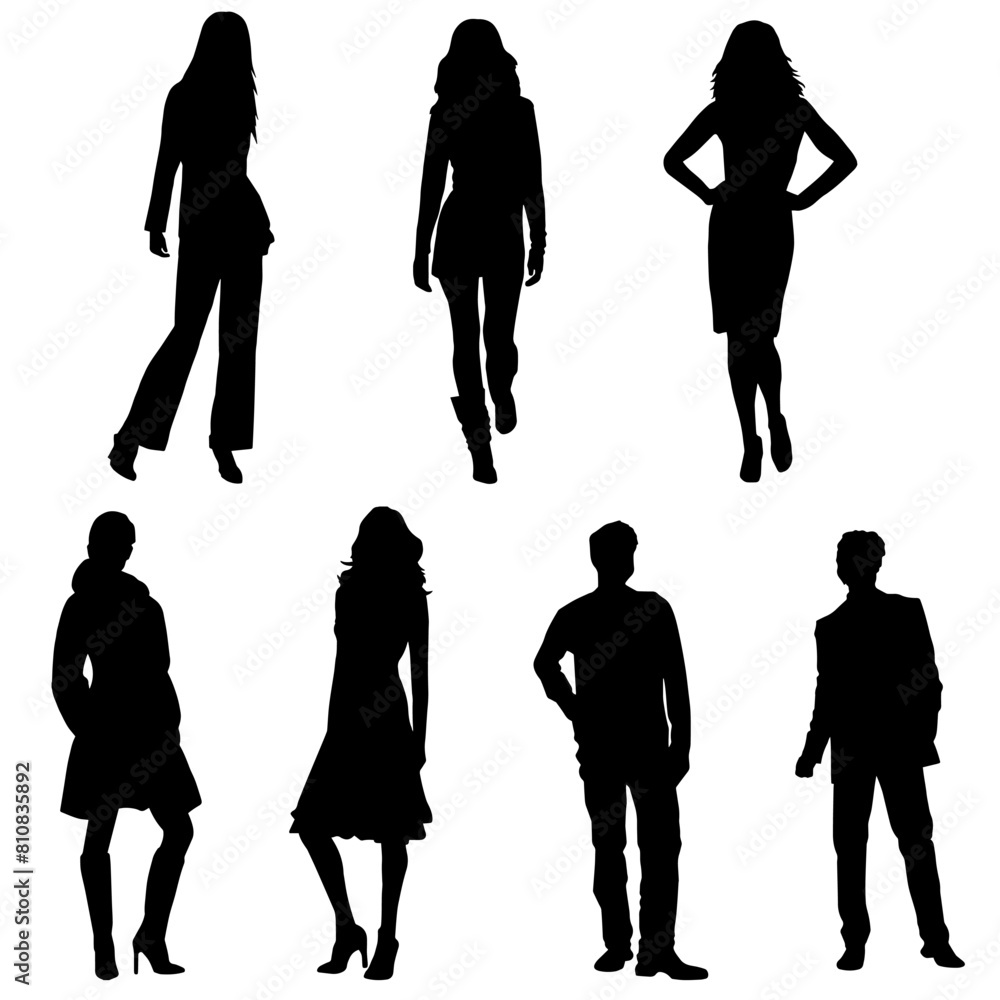 Silhouette collection of some fashionable people in various pose.