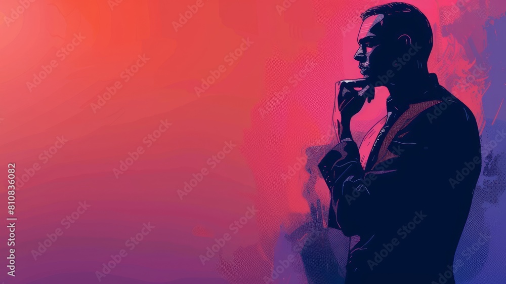 Positioned on the right side, a sleek digital sketch of a man adds a touch of sophistication to the solid colored background, creating a dynamic visual for presentations. Positioned on the right side, a sleek digital sketch of a man adds a touch of sophistication to the solid colored background, creating a dynamic visual for presentations.