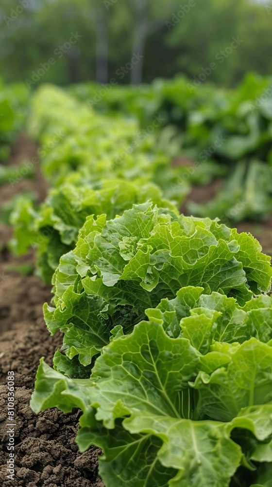 A green row lettuce field A green row lettuce field