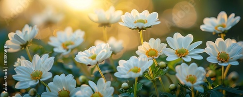 delicate fresh white flowers with gentle petals blooming in garden