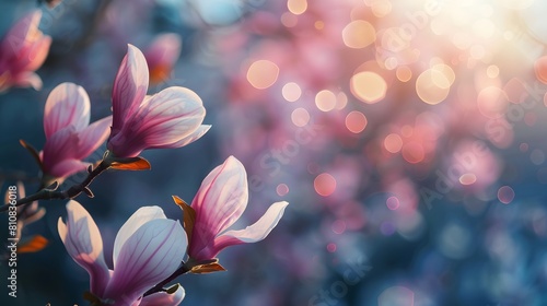 Magnolia Flowers in Soft Focus with Bokeh Background