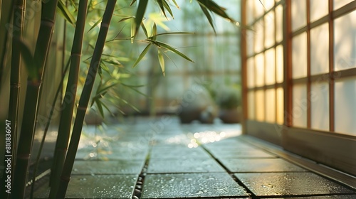 Zen Garden with Bamboo and Traditional Shoji Screen Door