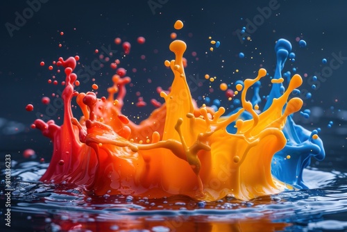 Dynamic splash of orange, yellow, and blue water