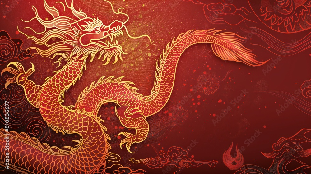 Fototapeta premium dragon on red background