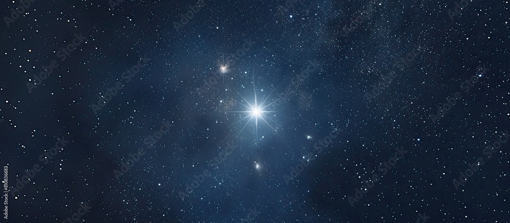 Electric blue star shines in midnight sky full of twinkling stars