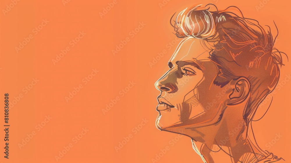 Positioned on the right side, a modern digital sketch of a man creates a focal point against the solid colored background, adding visual interest and sophistication to presentations. Positioned on the right side, a modern digital sketch of a man creates a focal point against the solid colored background, adding visual interest and sophistication to presentations.