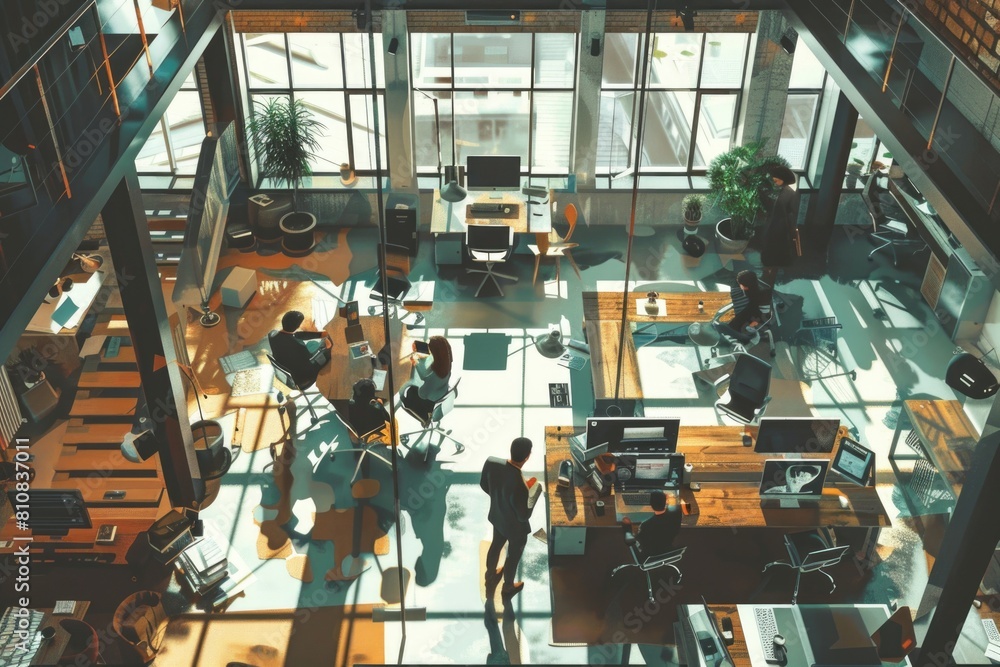 A group of people working in a large office. Suitable for business concepts A group of people working in a large office. Suitable for business concepts