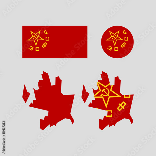 Azerbaijan 1936 Soviet national map and flag vectors set....