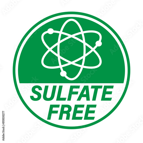 Sulfate free, round information label sign with symbol and text. photo