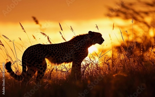 cheetahs, sunsets, very beautiful silhouettes photo