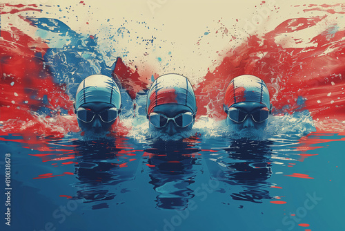 Swimming sport illustration. Male swimmers and splash water, banner for swimming competition