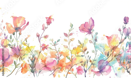 Spring and summer background watercolor arrangements with small flower. Botanical illustration minimal style.