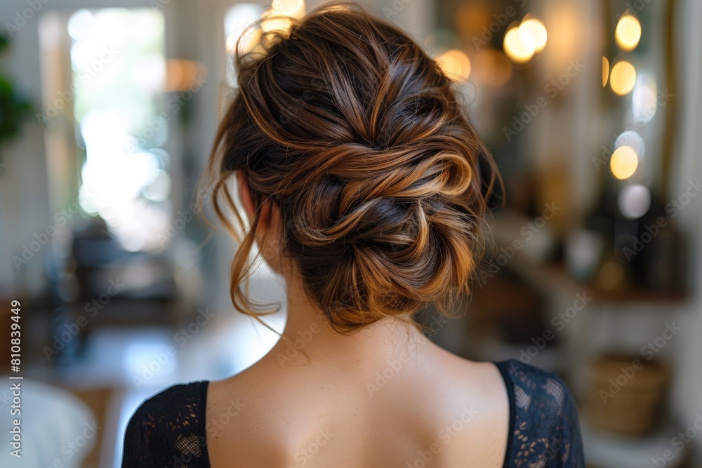 Obraz premium Woman with messy bun hairstyle