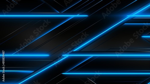 Futuristic Blue Neon Light Stripes on a Dark Abstract Background