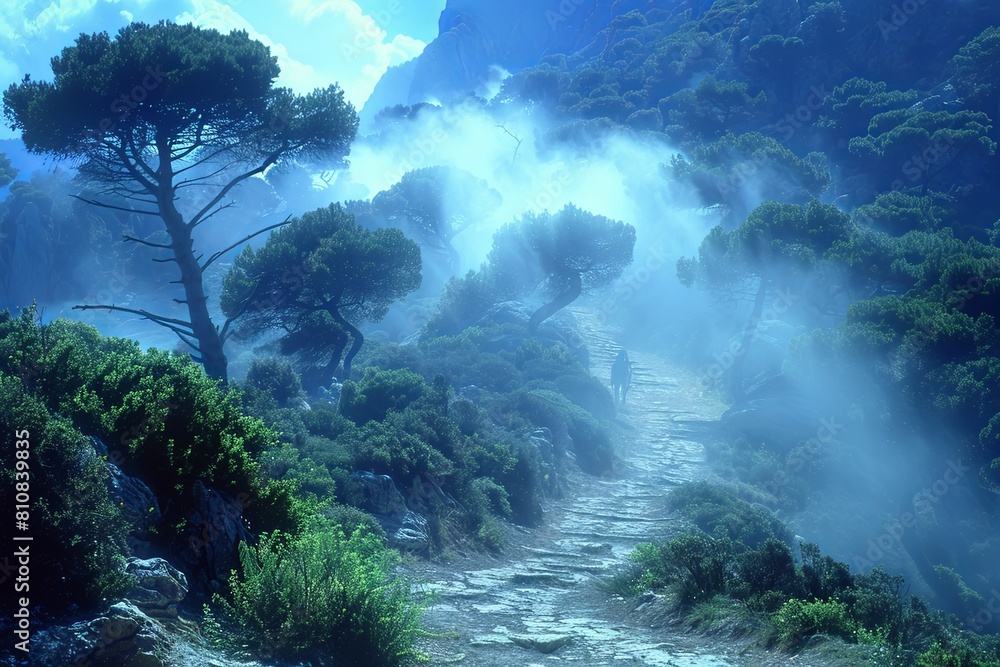 Obraz premium Eerie Forest Shadows: Mysterious Figure in the Scene