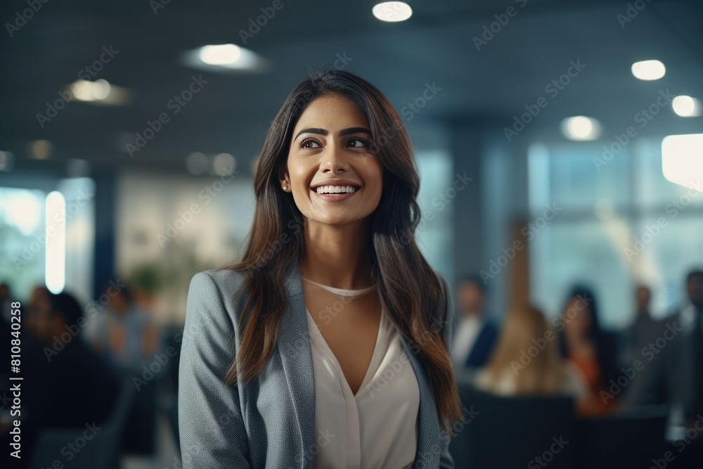 Businesswoman Smiling in a Professional Meeting Fictional Character Created By Generative AI. 