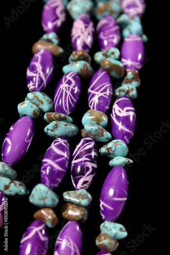 Vintage Turquoise and Purple Beaded Necklace on Velvet Display