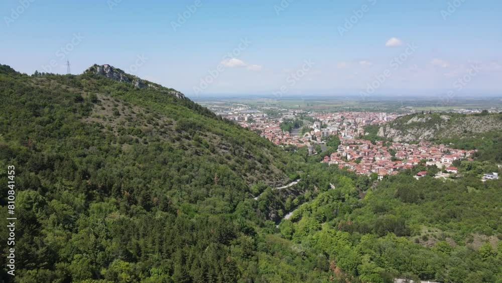 Aerial Spring view of Rhodope Mountains near town of Asenovgrad, Plovdiv Region, Bulgaria Aerial Spring view of Rhodope Mountains near town of Asenovgrad, Plovdiv Region, Bulgaria