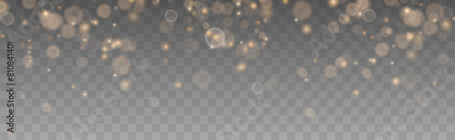 Bokeh light lights effect background. Gold dust PNG. Christmas background of shining dust Christmas glowing bokeh confetti and spark overlay texture for your design.	
