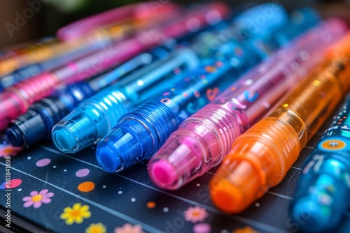 Vibrant neon gel pens on table